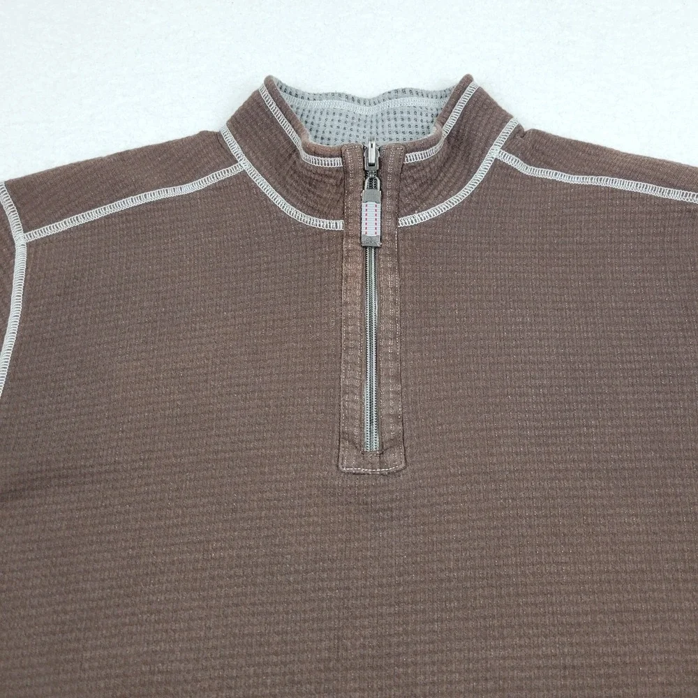 Tommy‎ Bahama Reversible 1/4 Zip Pullover Sweater Mens XL Brown Gray Knit Top